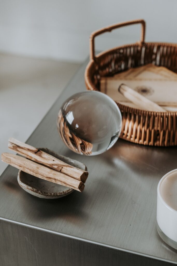 side table with random items on it