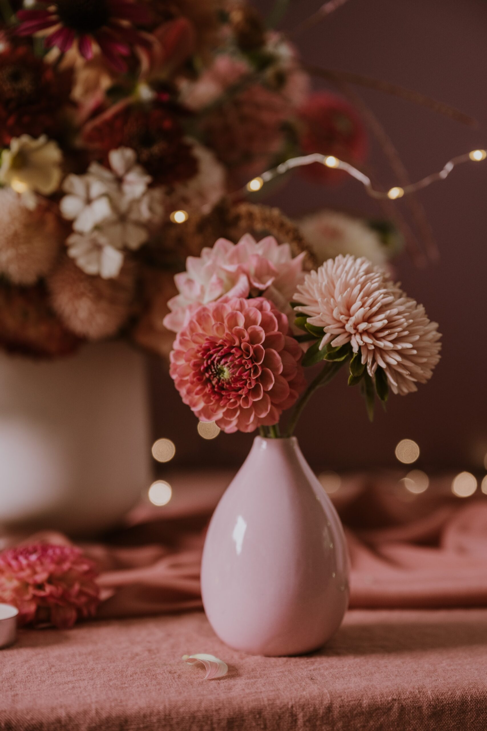 flowers in a pink vase