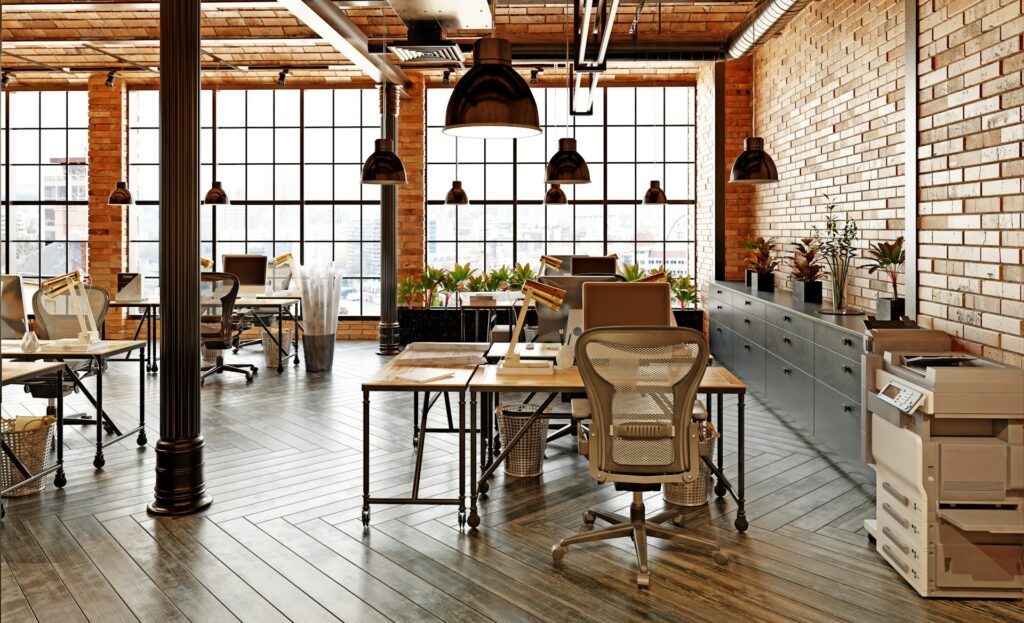 lots of desk in a cool lofty office